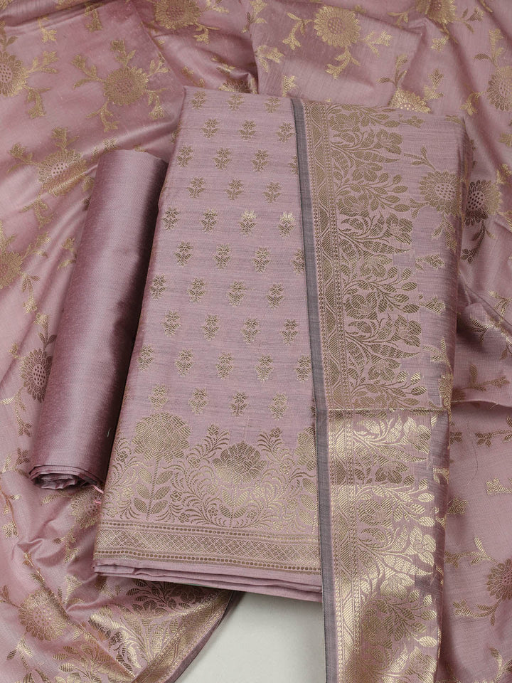 Woven Design Chanderi Unstitched Suit With Pant &amp; Dupatta