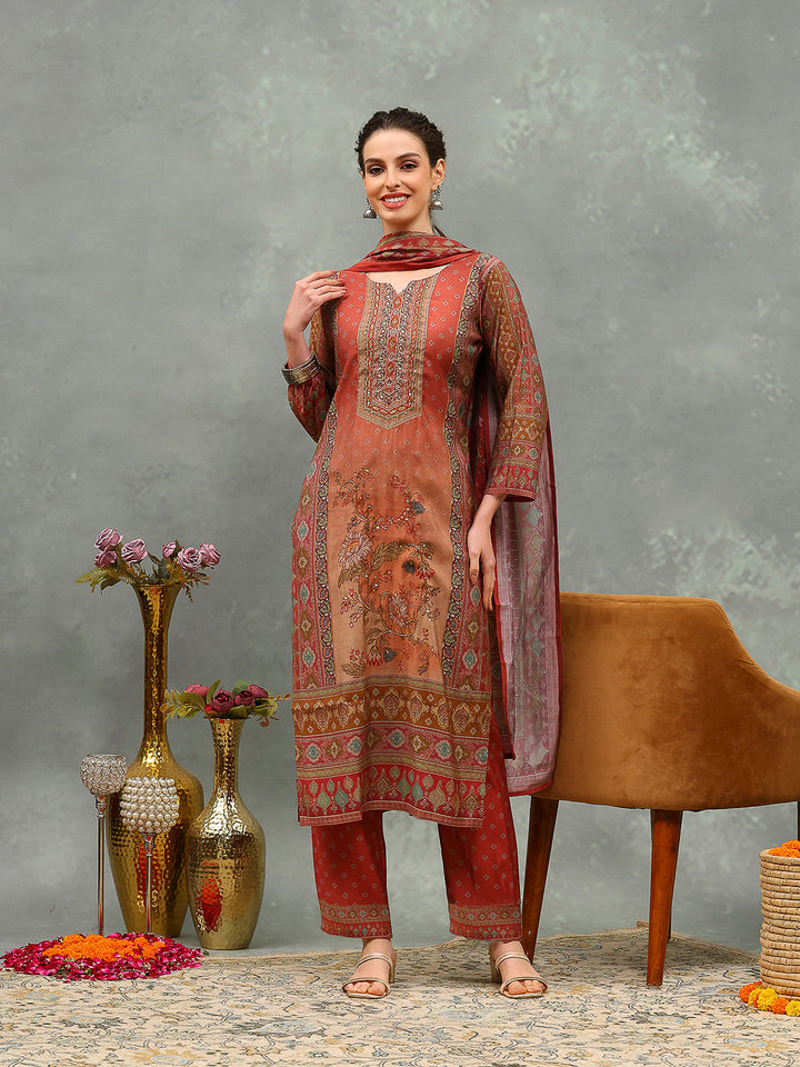 Printed Muslin Kurta With Pant &amp; Dupatta