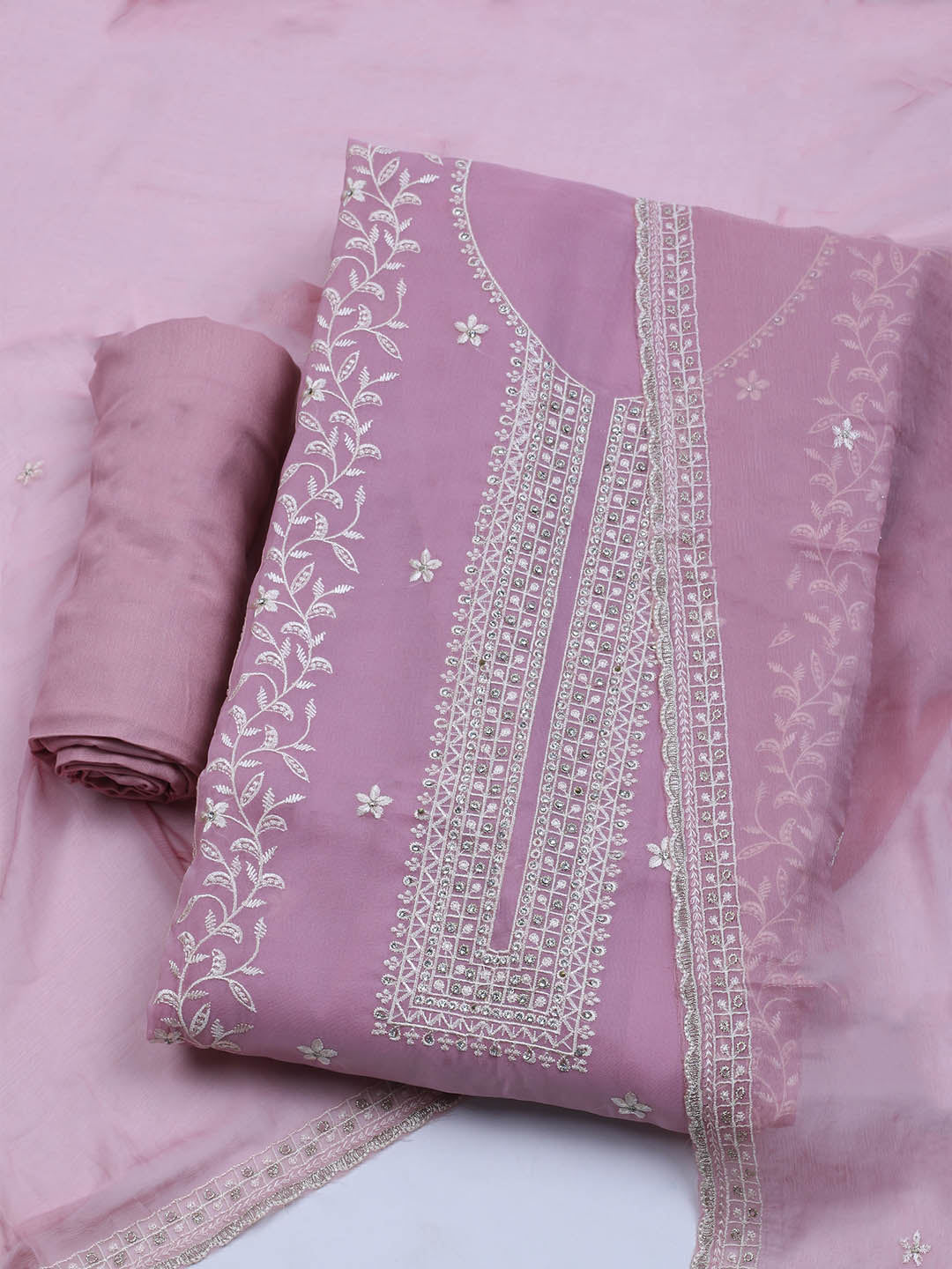 Embroidered Organza Unstitched Suit With Dupatta