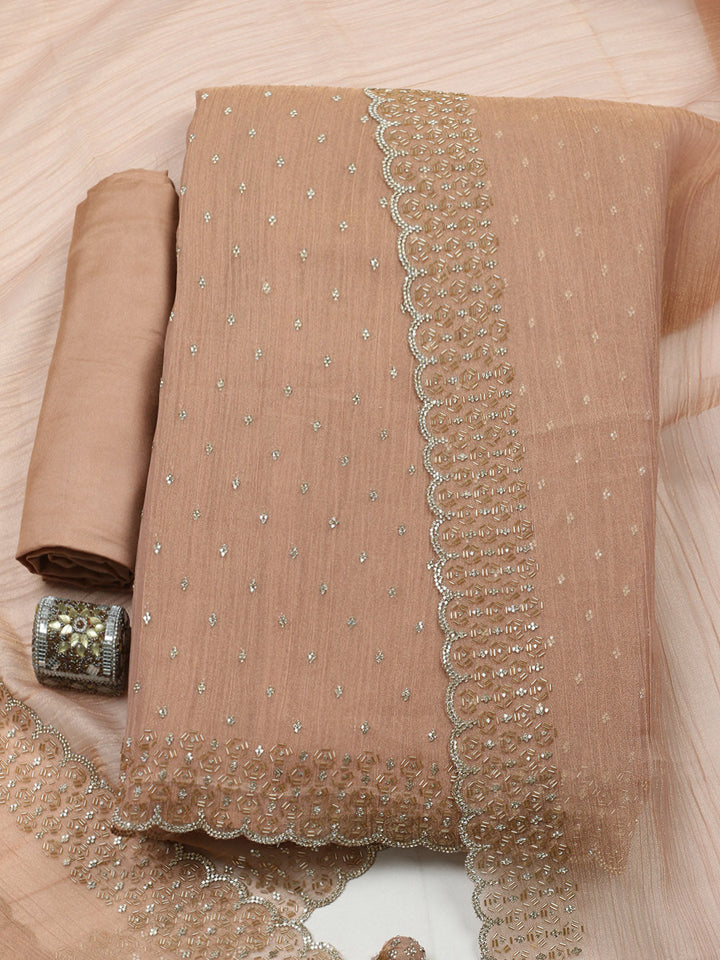Embellished Tissue Unstitched Suit With Pant &amp; Dupatta
