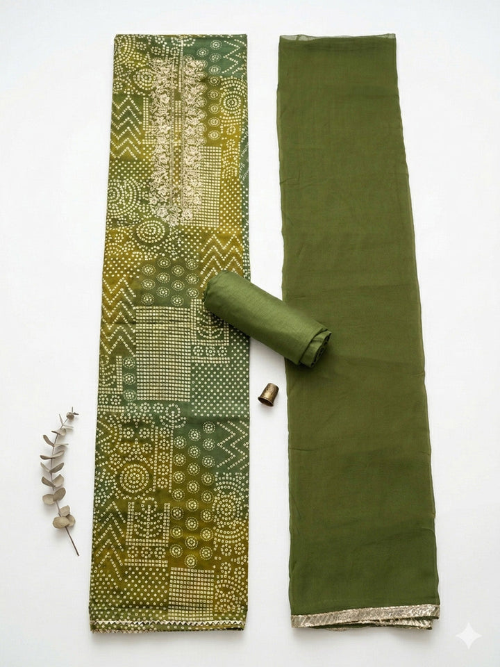 Embroidered Cotton Blend Unstitched Suit With Pant &amp; Dupatta