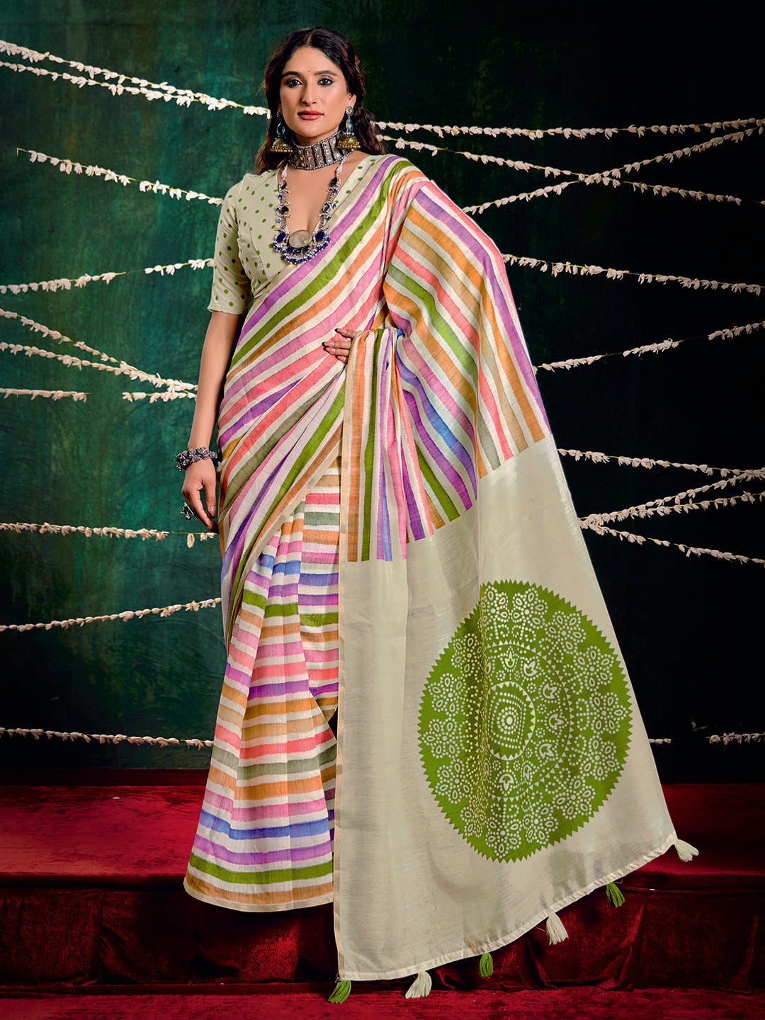 Check Printed Chanderi Saree