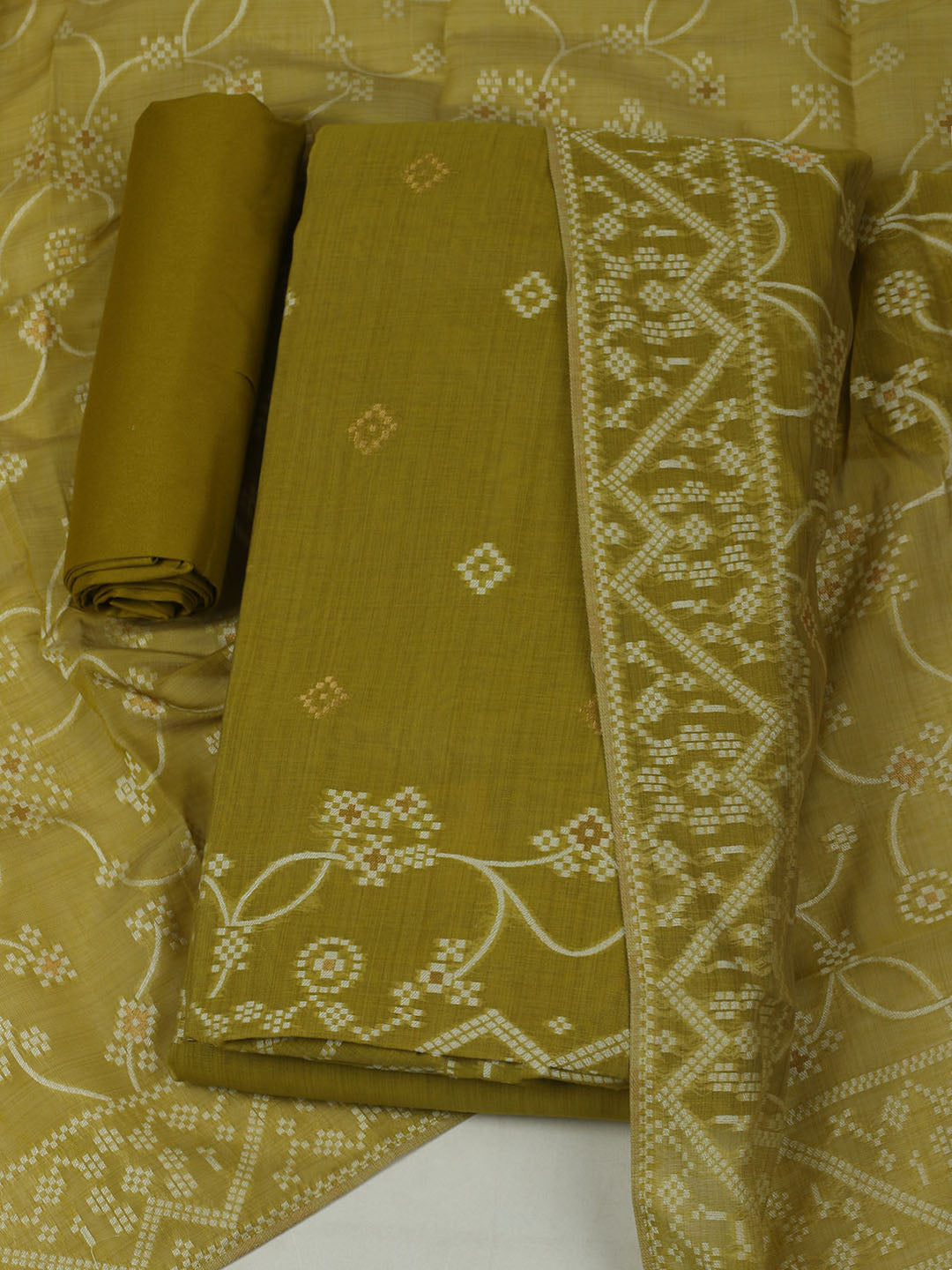 Embroidered Chanderi Unstitched Kurta With Pant &amp; Dupatta