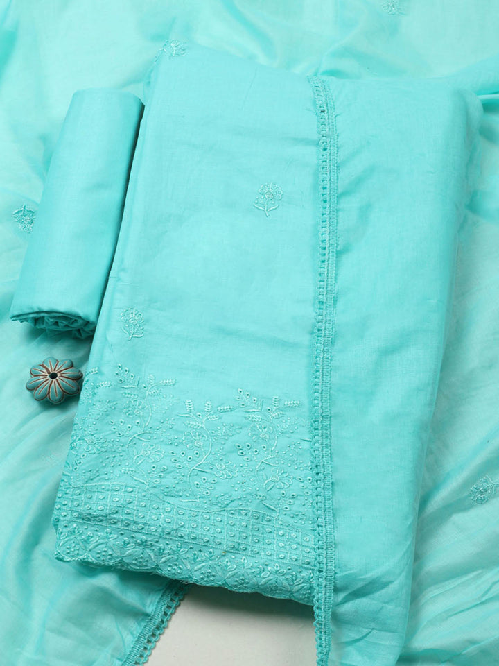 Embroidered Chanderi Unstitched Suit With Pant &amp; Dupatta