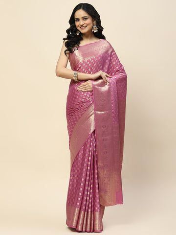 Zari Border Booti Woven Crepe Saree