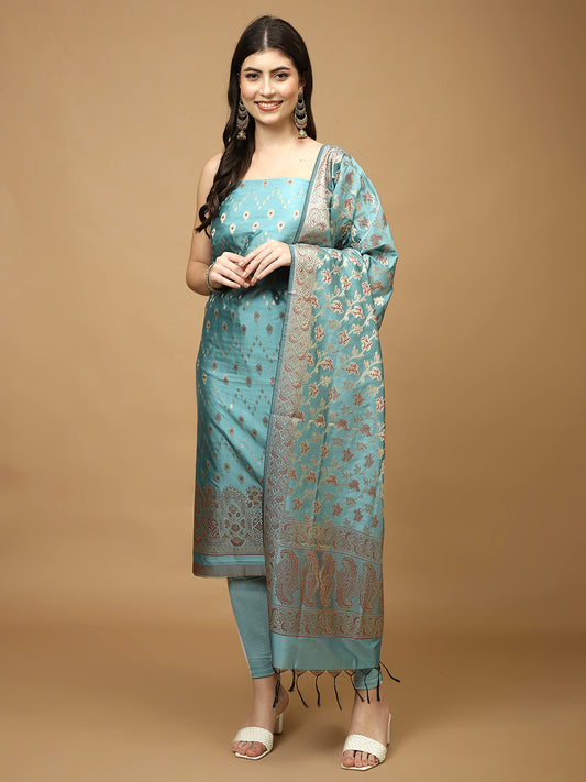 Woven Chanderi Unstitched Suit Piece With Dupatta