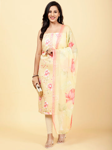 Printed Cotton Unstitched Suit Piece With Dupatta