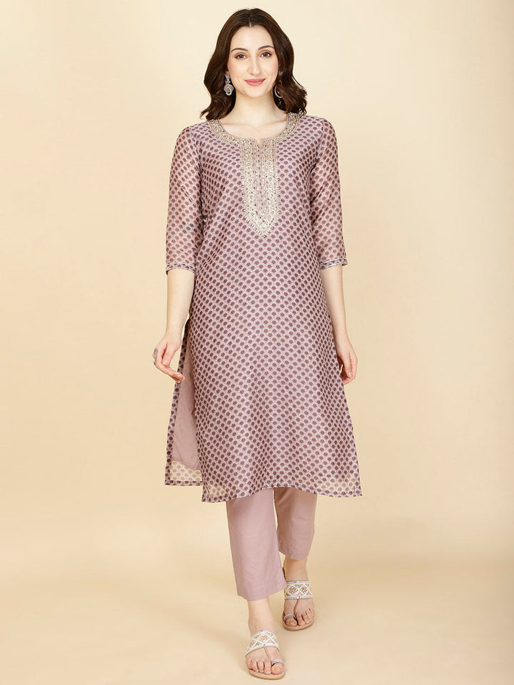 Floral Printed Chanderi Kurta With Pants