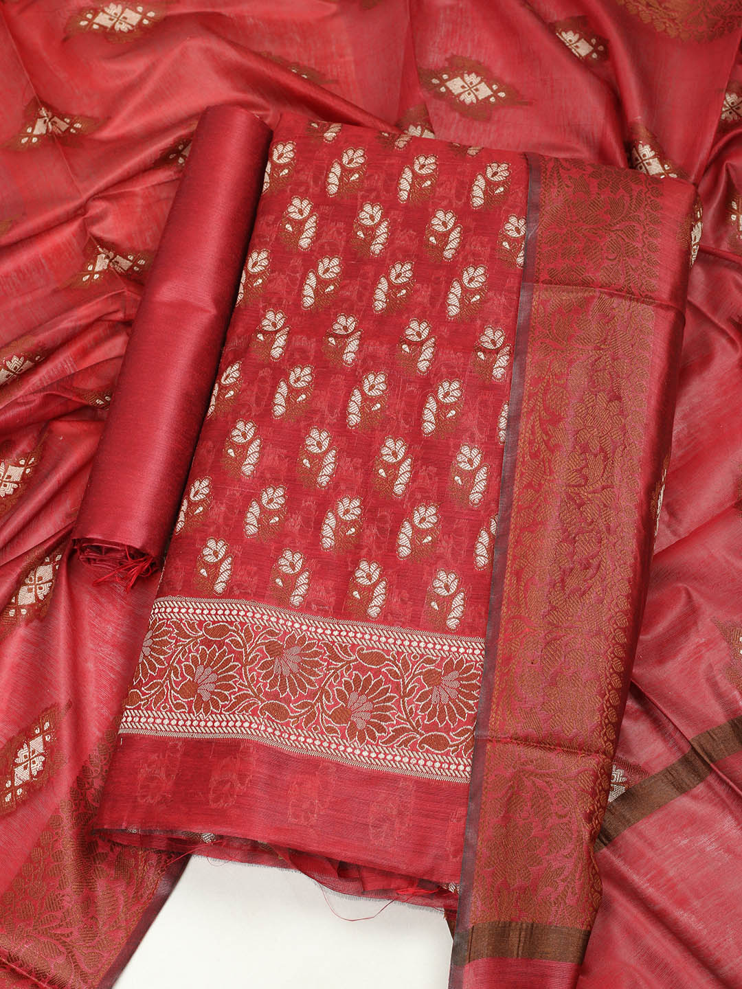 Woven Design Chanderi Unstitched Suit With Pant &amp; Dupatta