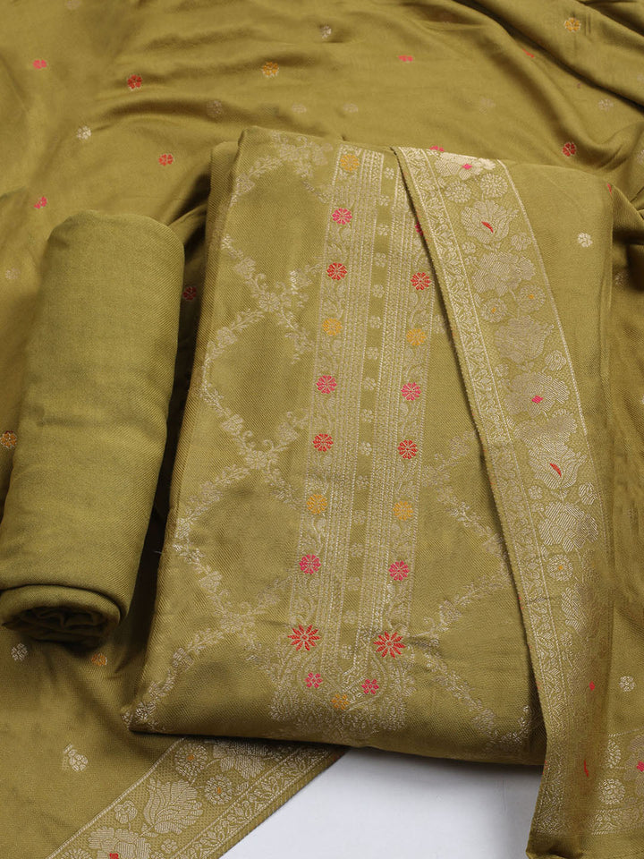 Pashmina Woven Design Unstitched Kurta With Pant &amp; Dupatta