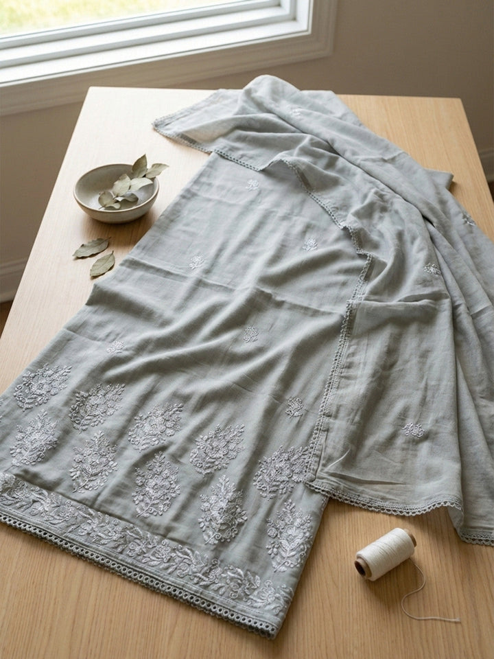 Printed Cotton Blend Unstitched Suit With Pant &amp; Dupatta