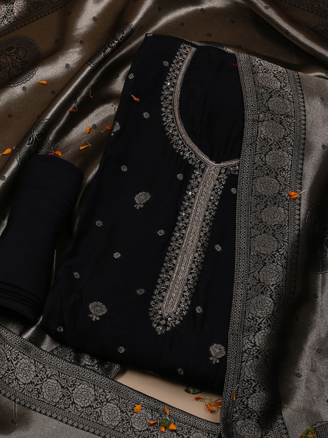 Kanjeevaram Chanderi Unstitched Suit With Dupatta