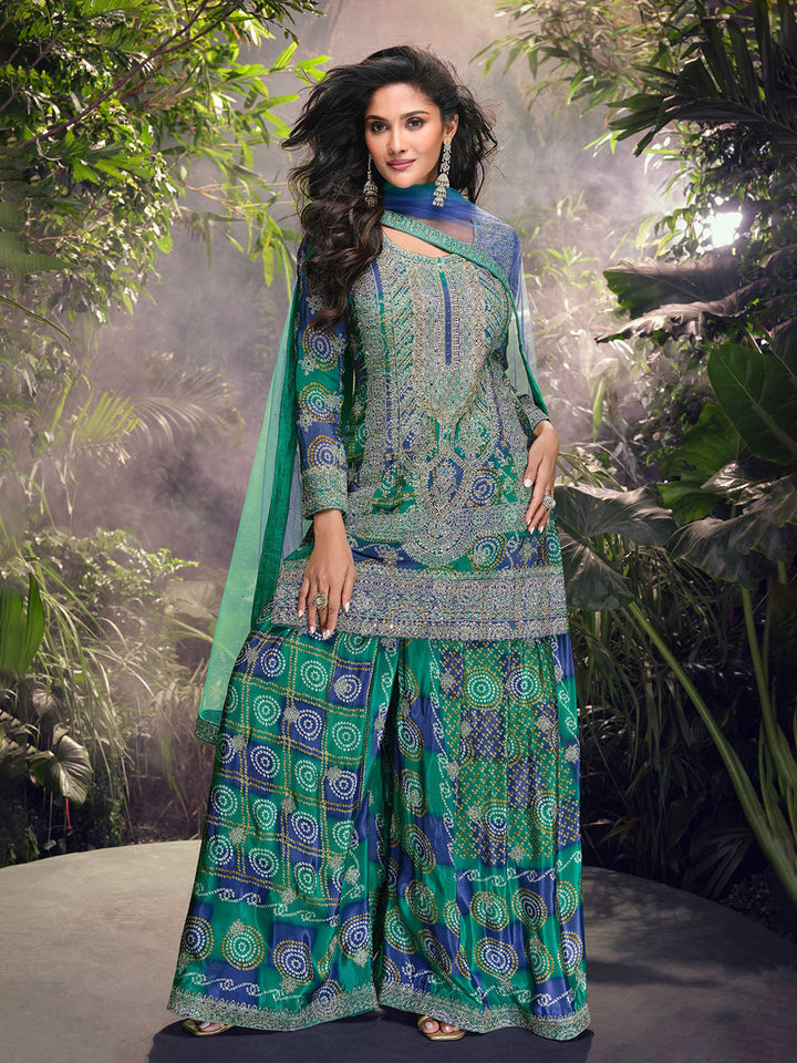 Embroidered Chinon Suit With Pant &amp; Dupatta