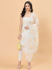 Neck Embroidered Linen Unstitched Suit With Dupatta