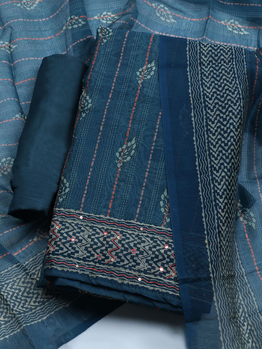Printed Chanderi Unstitched Suit With Dupatta