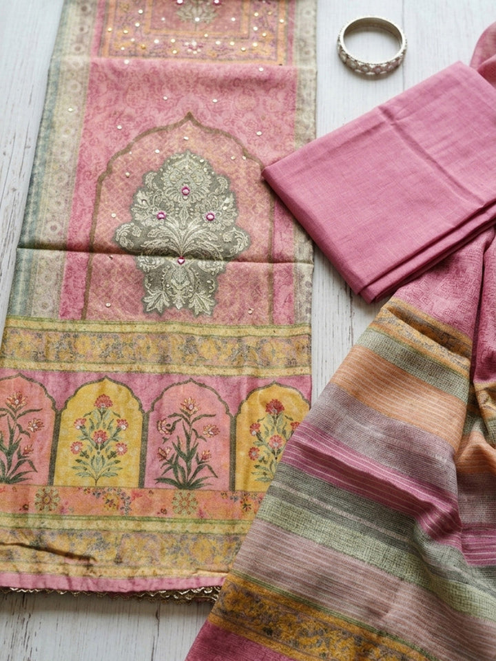 Woven Design Chanderi Unstitched Suit Pant &amp; Dupatta