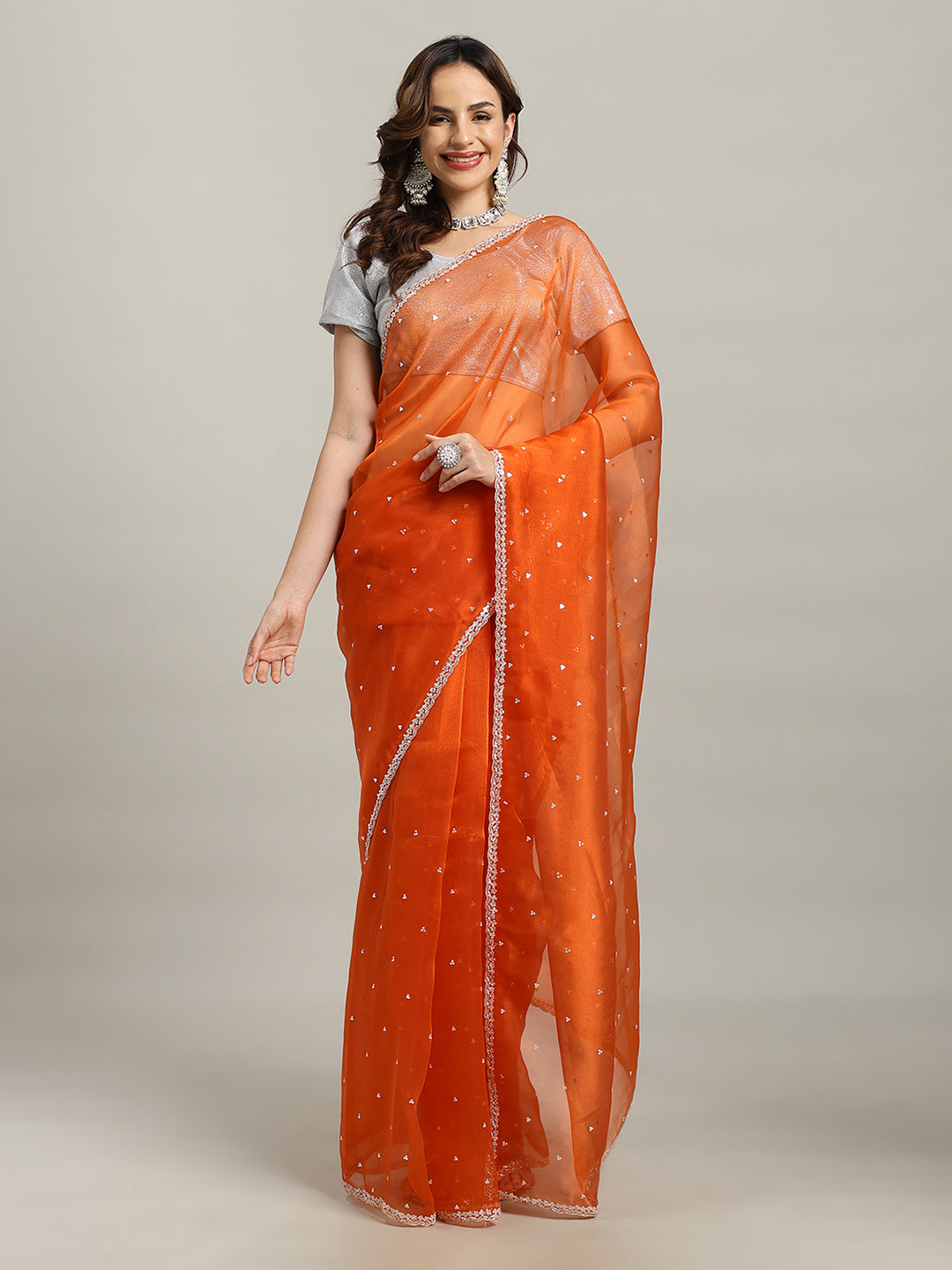 Sequence Embroidery Tissue Saree