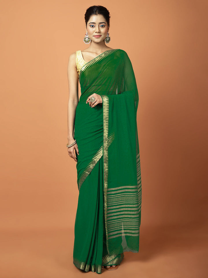 Zari Border Booti Chiffon Woven Saree