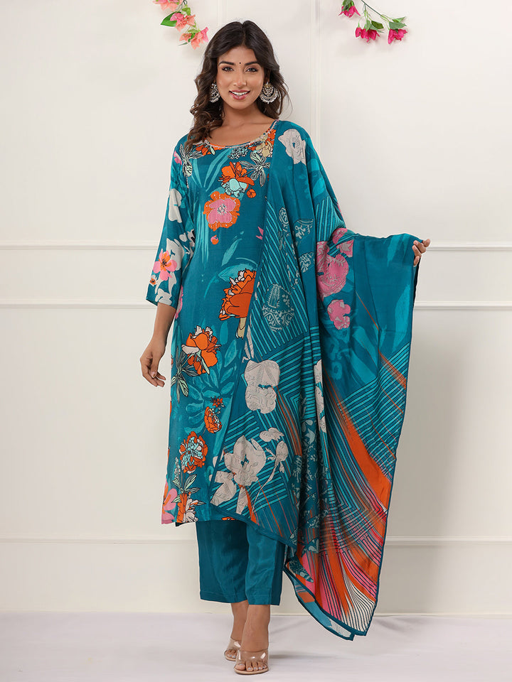 Digital Printed Muslin Kurta With &amp; Dupatta