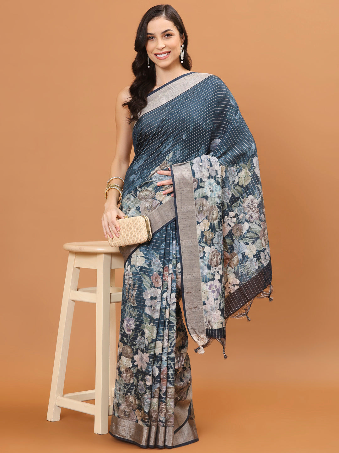 Digital Printed Tussar Woven Saree