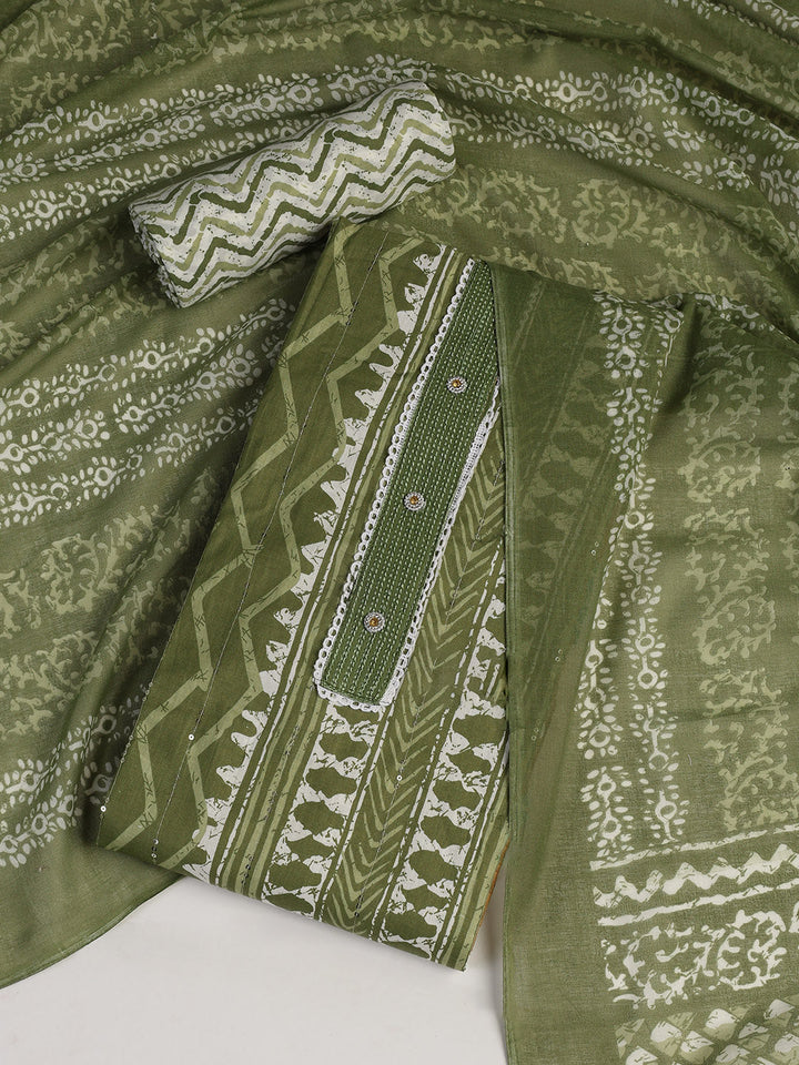 Printed Cotton Blend Unstitched Suit With Dupatta