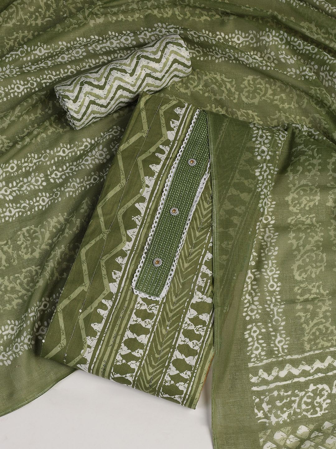 Printed Cotton Blend Unstitched Suit With Dupatta