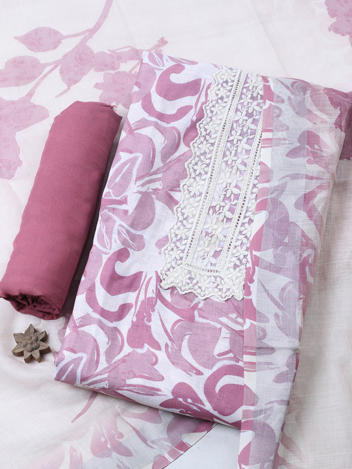 Embroidered Linen Blend Unstitched Suit With Pant &amp; Dupatta