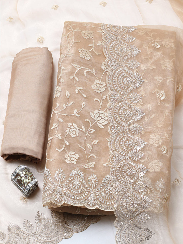 Embroidered Tissue Unstitched Suit With Pant &amp; Dupatta