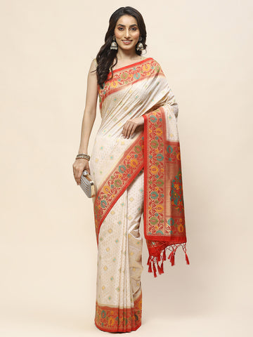 Zari Border Booti Woven Handloom Saree