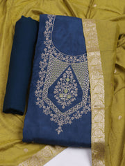 Neck Embroidered Chanderi Unstitched Suit Piece With Dupatta