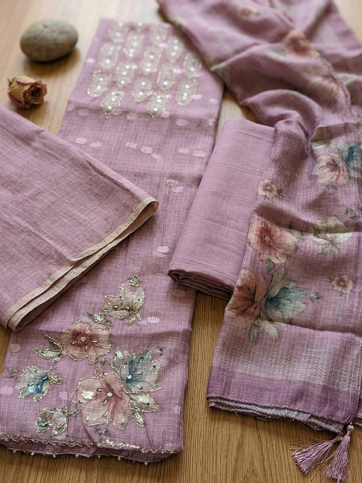 Embroidered Cotton Blend Unstitched Suit With Pant &amp; Dupatta