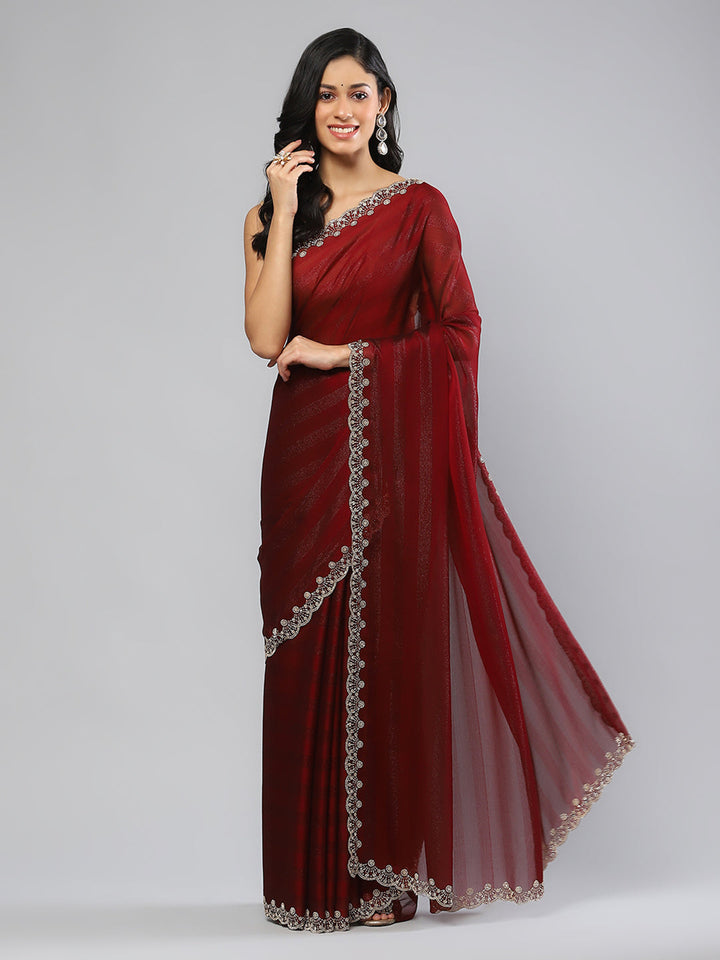 Swarovski Border Art-Chiffon Plain Saree