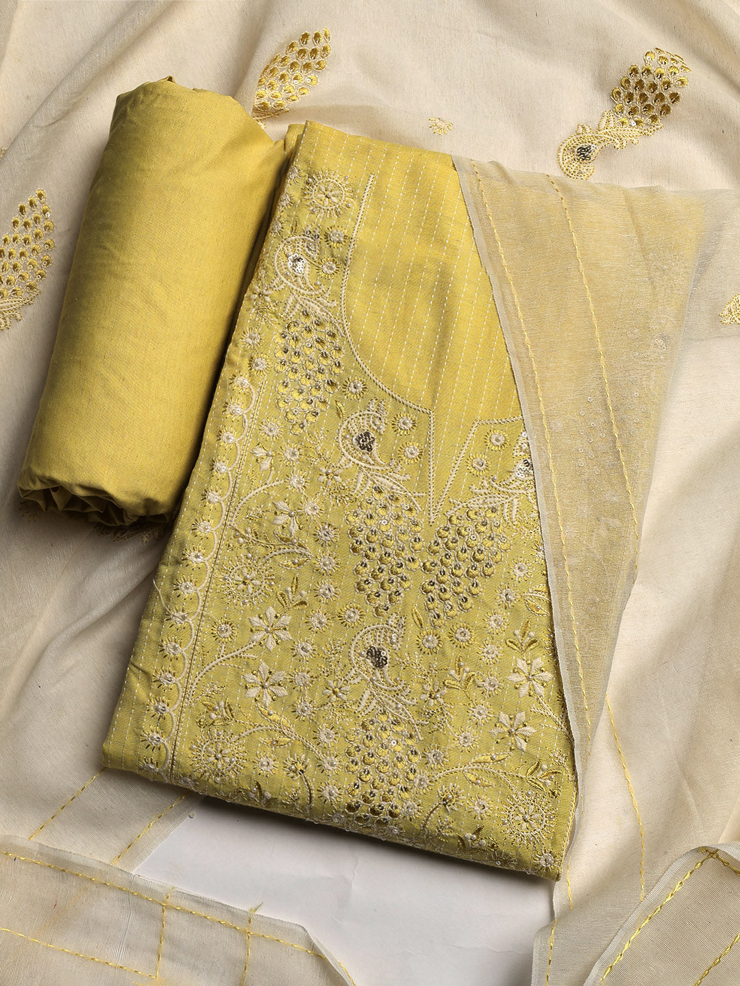 Embroidered Cotton Blend Unstitched Suit With Dupatta