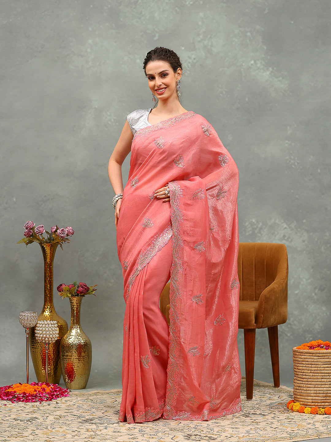 Embroidered Chiffon Saree