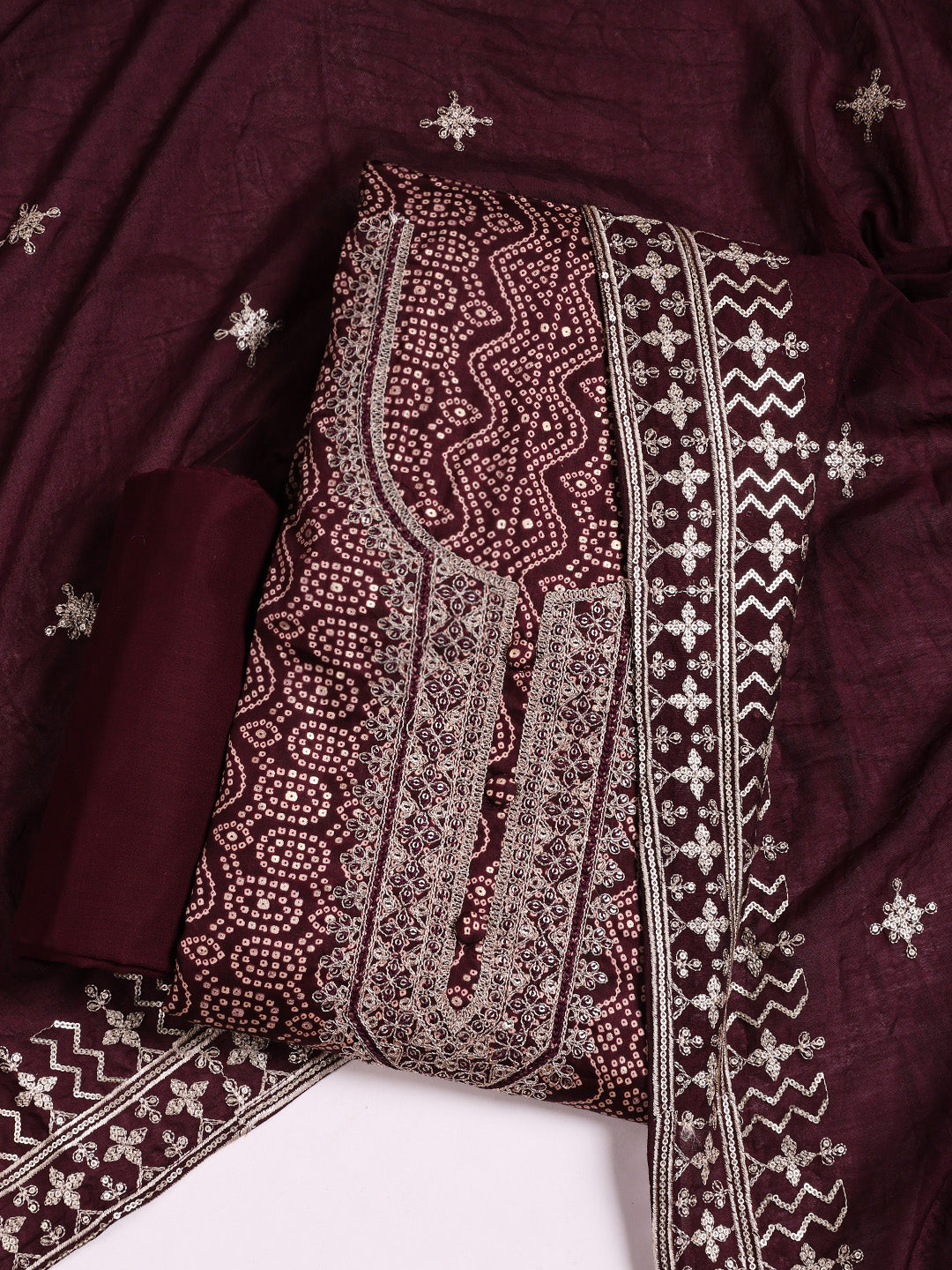 Neck Embroidered Cotton Blend Unstitched Suit With Dupatta