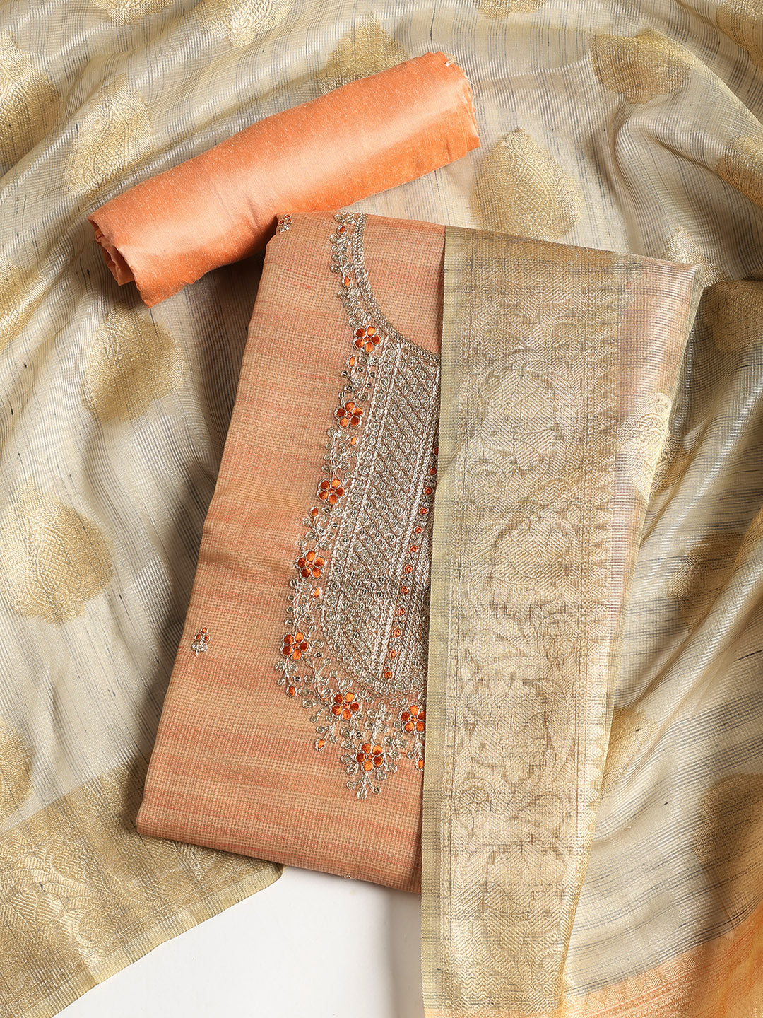 Embroidered Tissue Unstitched Suit With Dupatta