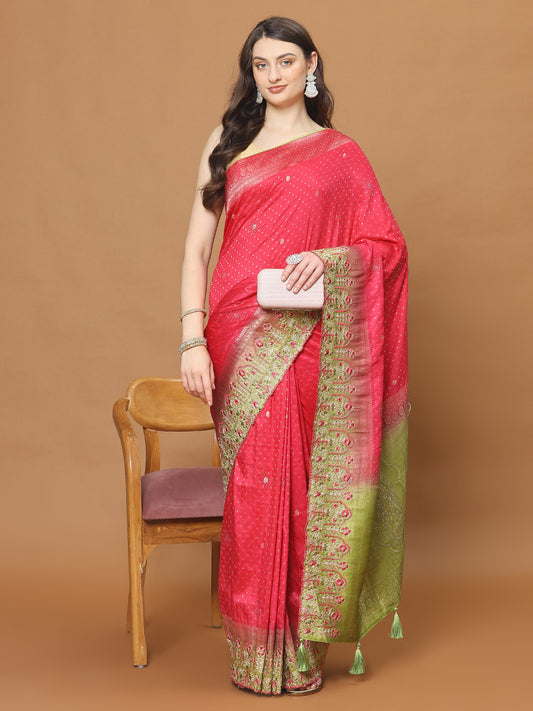 Zari Border Booti Art Silk Woven Saree