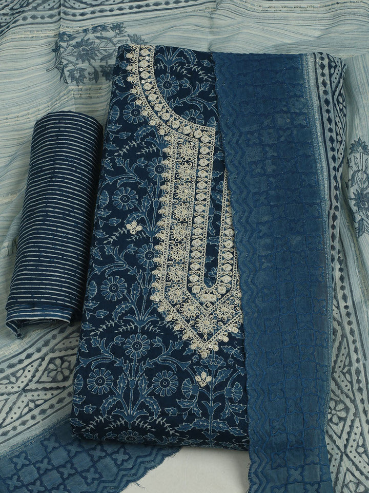 Printed Cotton Unstitched Suits Printed Suit With Pant &amp; Dupatta