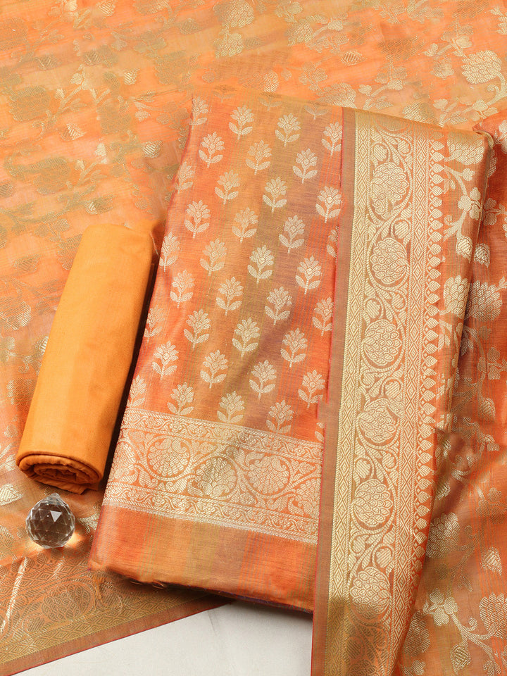 Woven Design Chanderi Unstitched Suit With Pant &amp; Dupatta