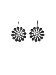 White Pearl Flower Oxidized Earring