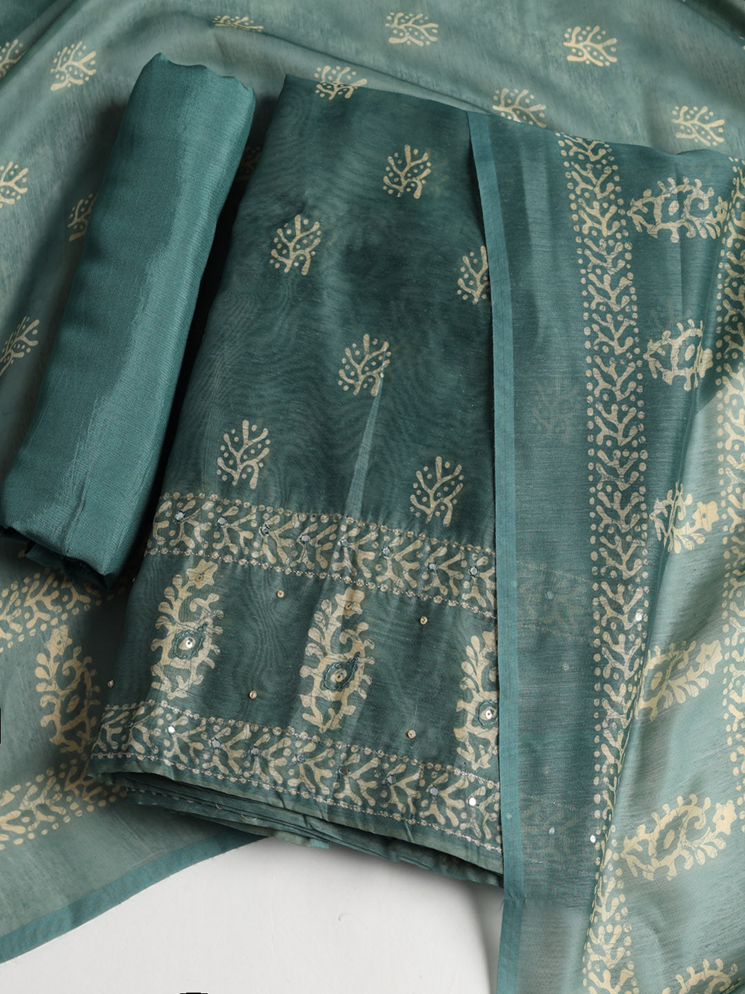Embroidered Chanderi Unstitched Suit With Dupatta