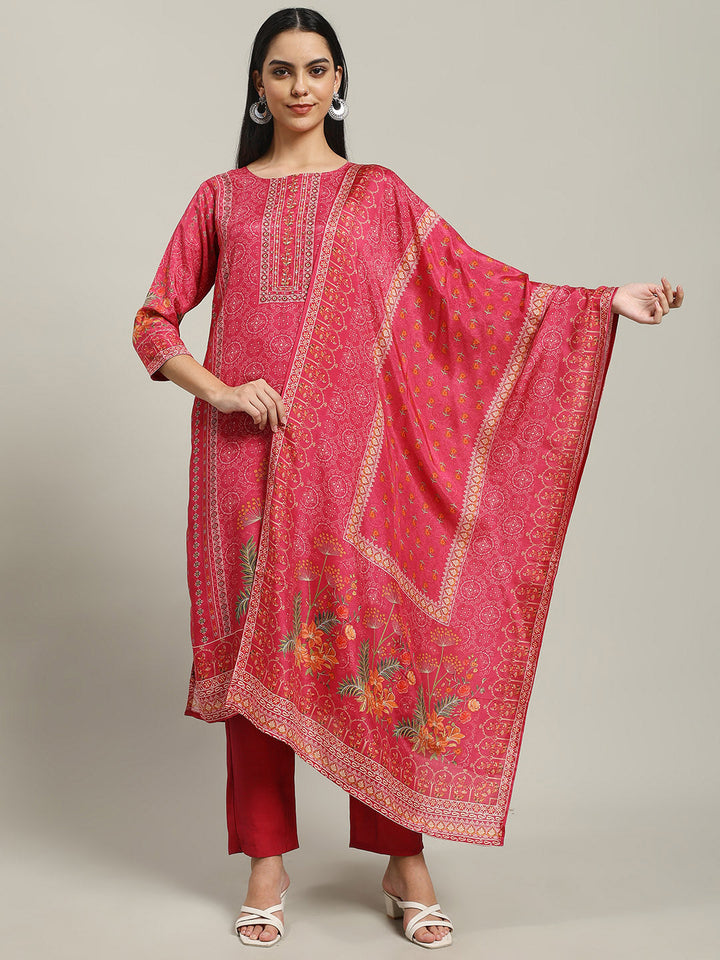 Printed Muslin Kurta With Pants &amp; Dupatta