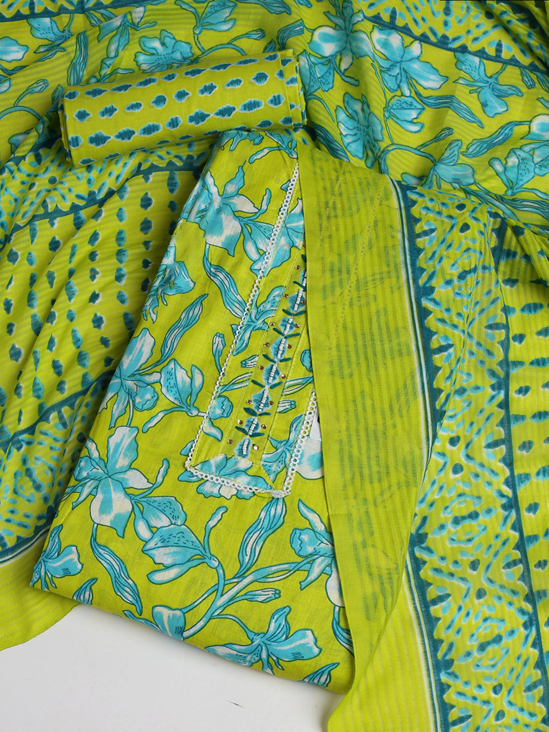 Printed Cotton Blend Unstitched Suit With Dupatta