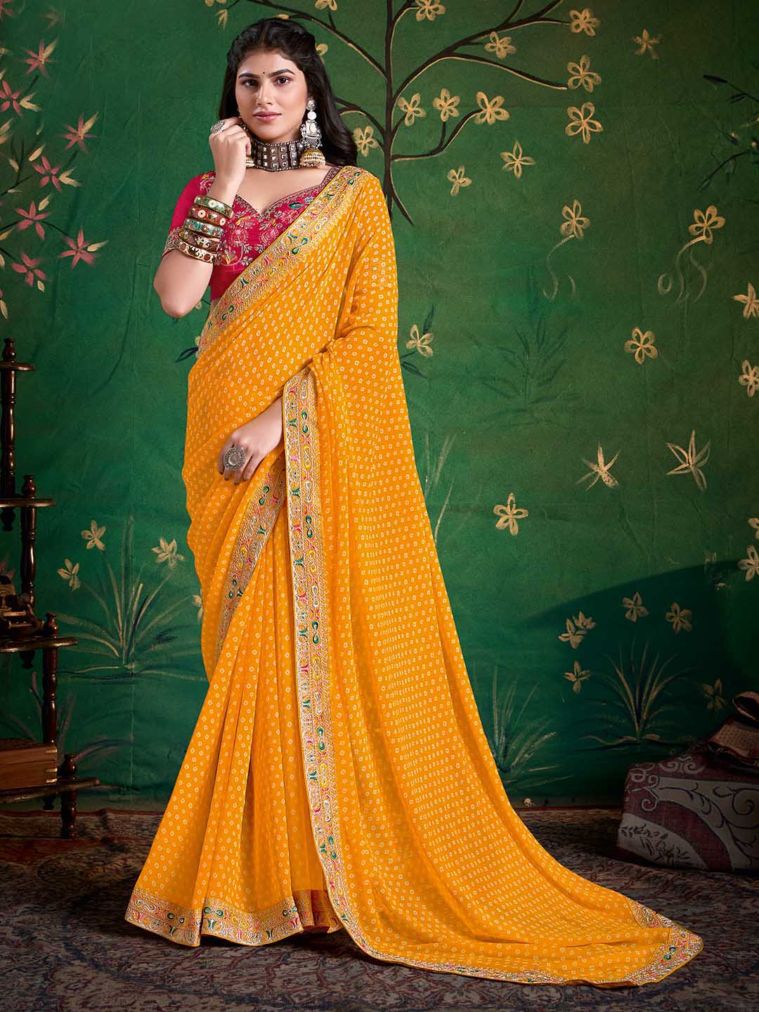 Bandhani Print Georgette Saree