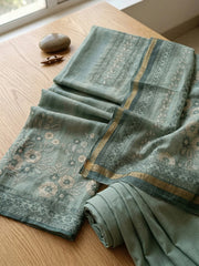 Embroidered Linen Blend Unstitched Suit With Pant & Dupatta