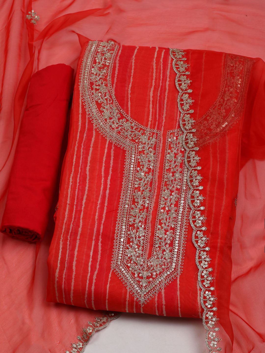 Embroidered Organza Unstitched Suit With Dupatta