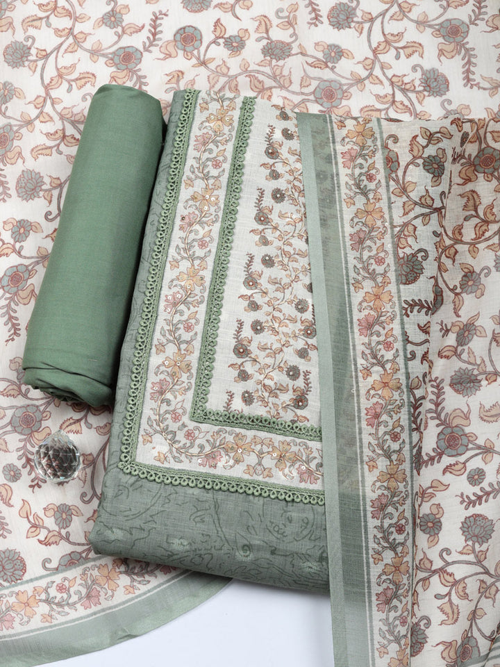 Embroidered Cotton Blend Unstitched Suit With Pant &amp; Dupatta