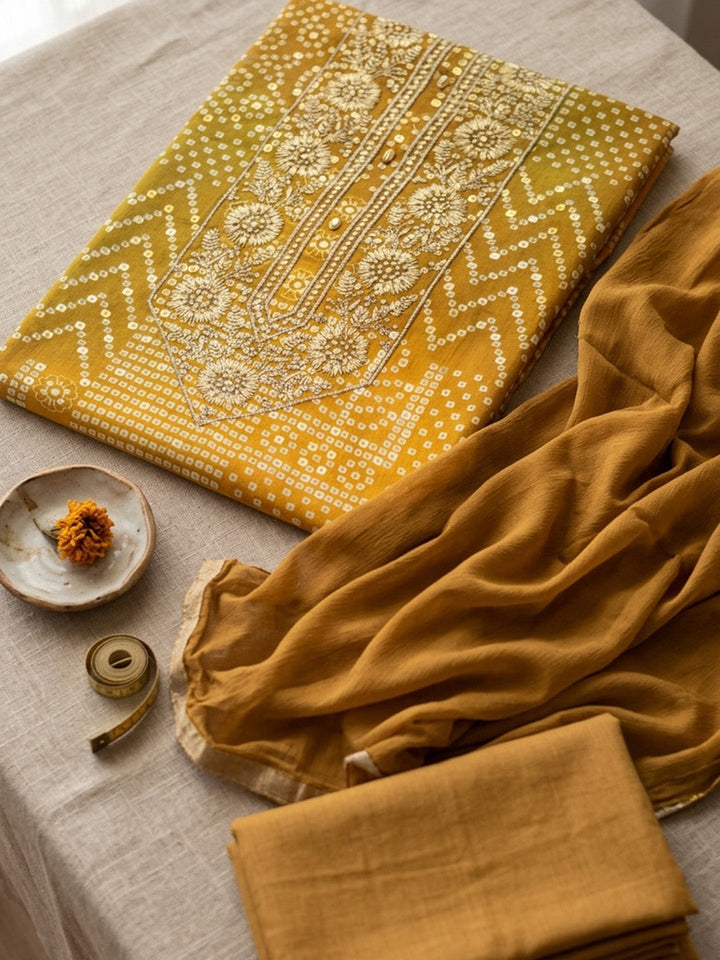Embroidered Cotton Blend Unstitched Suit With Pant &amp; Dupatta