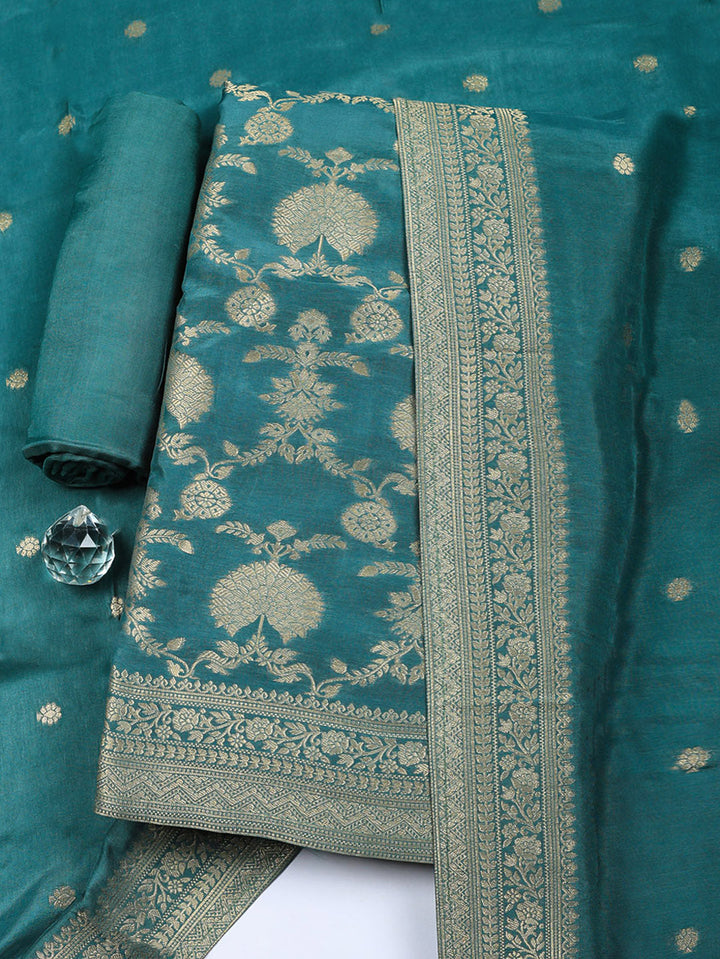 Woven Design Chanderi Unstitched Suit With Pant &amp; Dupatta