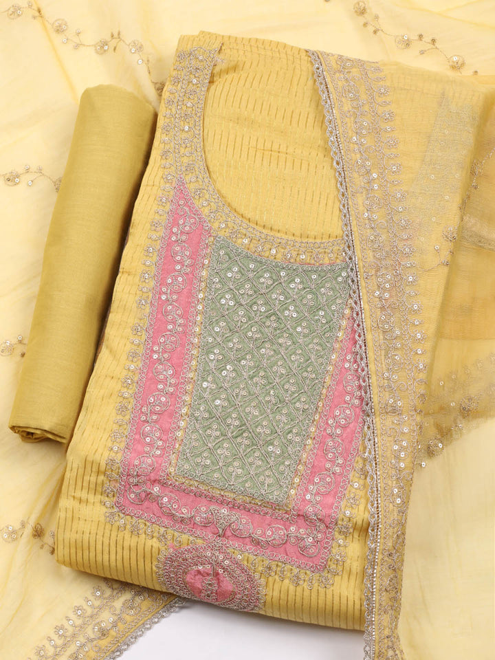 Neck Embroidered Chanderi Unstitched Suit With Dupatta